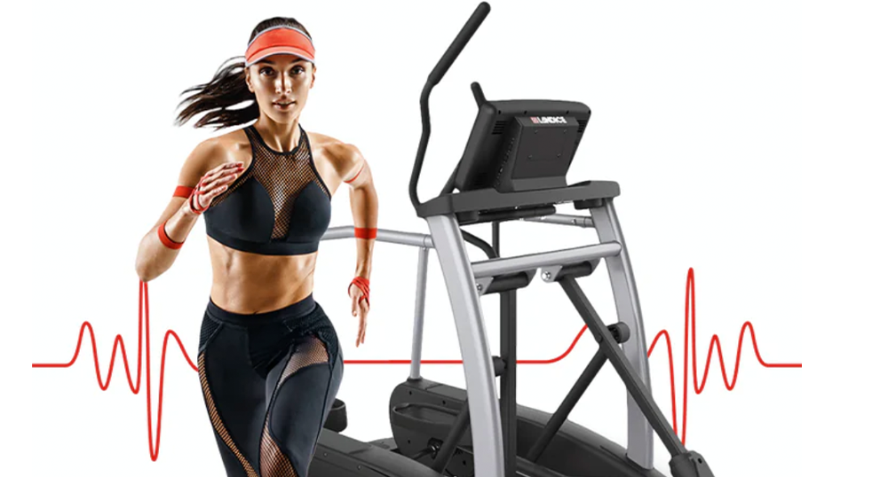Landice Elliptical image with woman running in front of it